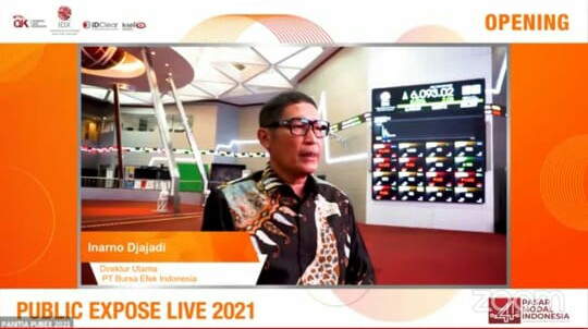 Direktur Utama Bursa Efek Indonesia (BEI) Inarno Djajadi secara seremonial virtual membuka kegiatan Public Expose Live 2021 (Pubex Live 2021), Senin (6/9/2021). (Ist)