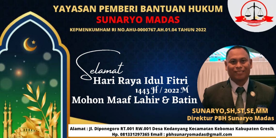 YPBH Sunaryo Madras Mengucapkan, Selamat Hari Raya Idul Fitri 1443 H 1