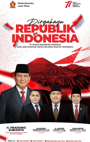 Partai Gerinda Jawa Timur Mengucapkan, Dirgahayu Kemerdekaan RI ke-77 1
