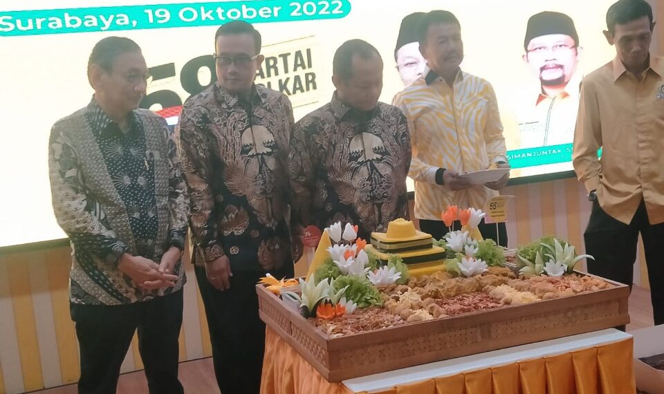 Moment HUT ke 58, Sarmuji : Target Menang Pemilu 2024 dan Golkar Sanggup Sejahterakan Rakyat 1 Galkar Jatim Saat perayaan HUT ke 58