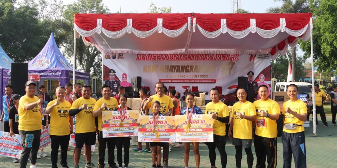 Lomba Fun Run 5K, Sambut HUT Bhayangkara ke-77 Polres Magetan Diramaikan Ratusan Warga