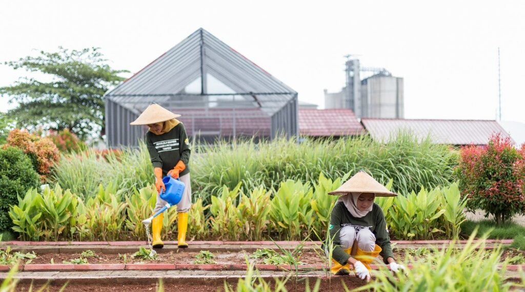 Para petani dari masyarakat desa sekitar PT Semen Gresik Pabrik Rembang, sedang melakukan pembibitan tanaman di kawasan Edupark di Desa Kajar, Kec. Gunem, Kab. Rembang, Jateng. (foto: ist)