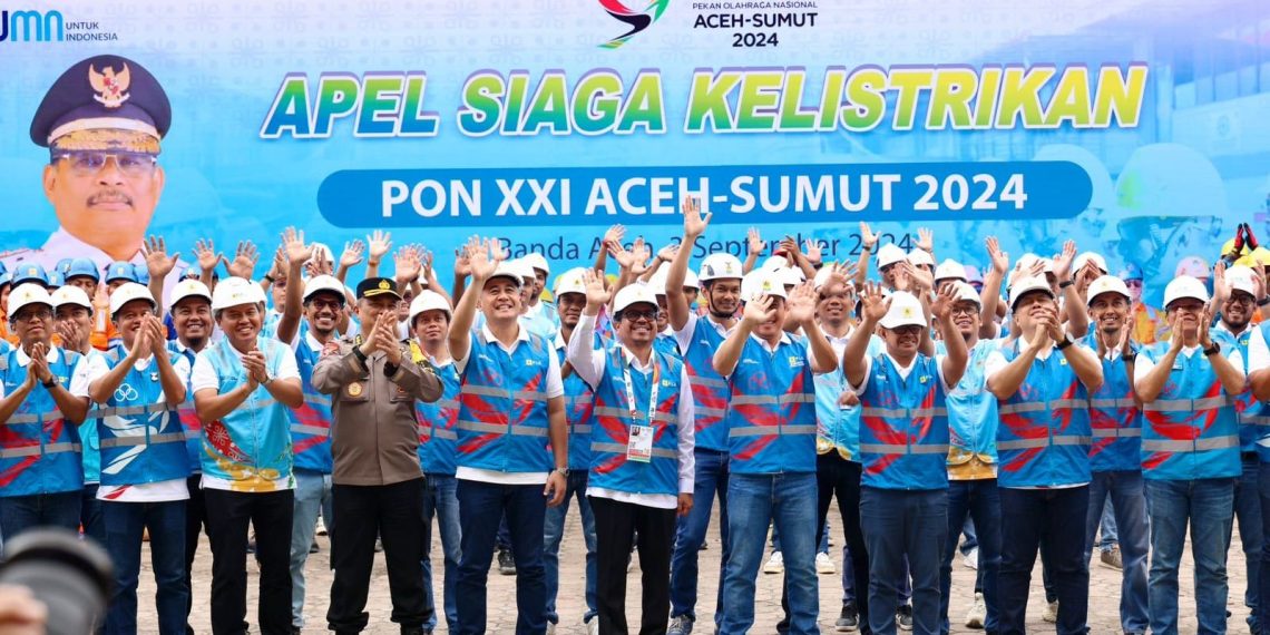 Karyawan PLN NP saat apel siaga kelistrikan PON XXI Aceh- Sumut 2024. (foto: ist)