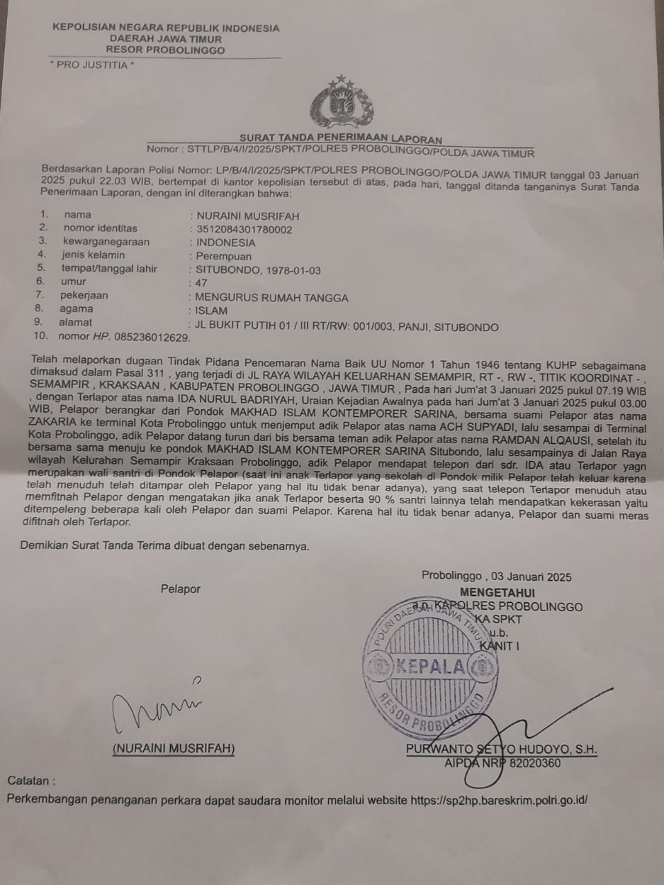 Diduga Cemarkan Nama Baik Pondok Pesantren Makhad Islam Kontemporer Sarina Situbondo, Wali Santri Dipolisikan 2