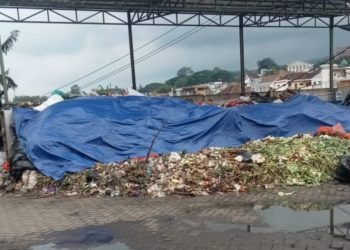 Astaga! Sampah di TPS Pasar Sayur Kota Batu Dibiarkan Menggunung Ditutupi Terpal 