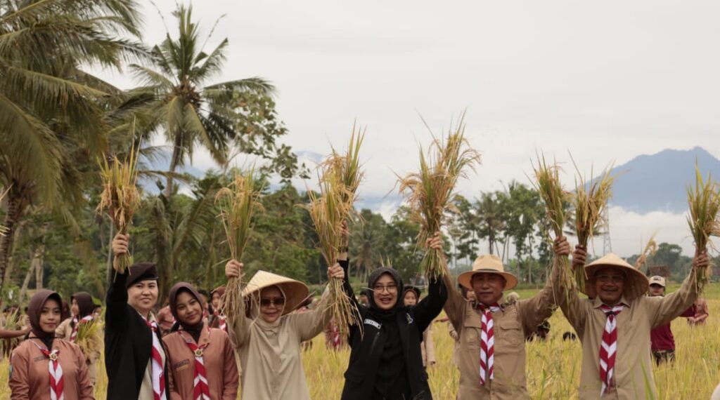 Kegiatan panen padi, penanaman jagung kuartal IV, dan penanaman pohon durian di Green Farm Desa Karangsari, Kecamatan Sempu
