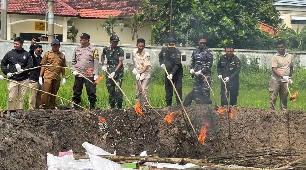 Pemusnahan komoditas pertanian ilegal & berbahaya hasil pengawasan Oktober 2025 - Januari 2026 dengan metode pembakaran di Instalasi Karantina Hewan Tandes. (foto: ist)